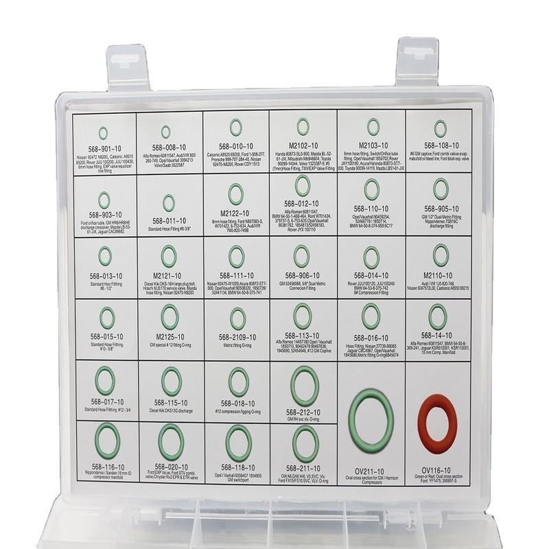 Màu xanh lá cây NBR Máy điều hòa không khí ô tô O-Ring Kits 270pcs 18 kích cỡ Hình dạng vẽ 3D / 2D